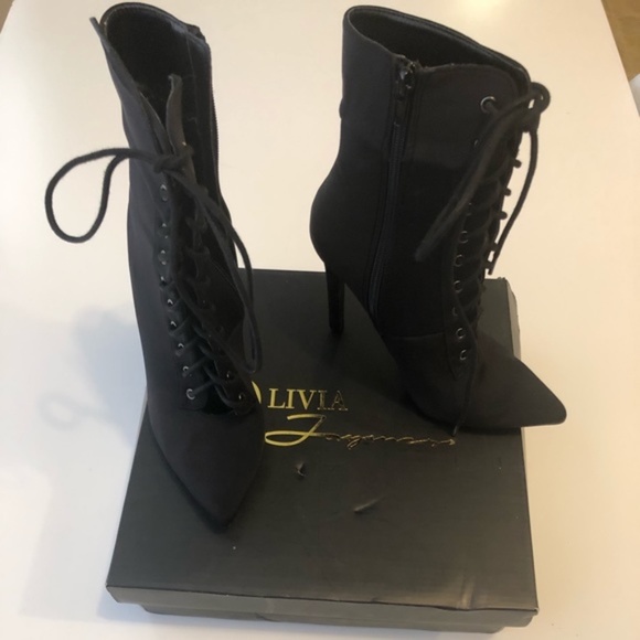 FashionNova ‘Social’ Olivia Black Lace-Up Heeled Booties – Size 5 |Stiletto Heel - Picture 2 of 5
